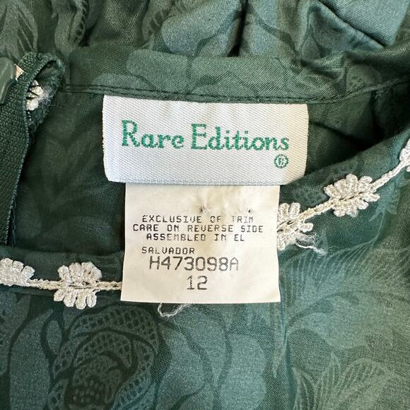 Rare Editions Girls 12 Green Jacquard Lace Dress Holiday Christmas Vintage Style - Picture 2 of 10